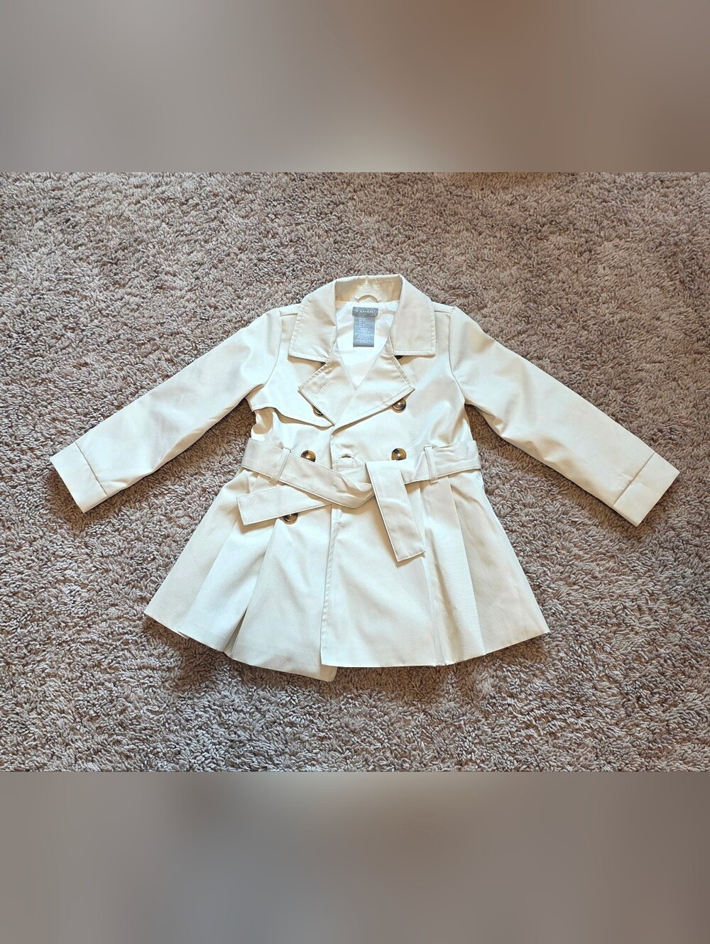 Tahari Girls' Cream Double-Breasted Trench Coat with Belt 2t NWOT